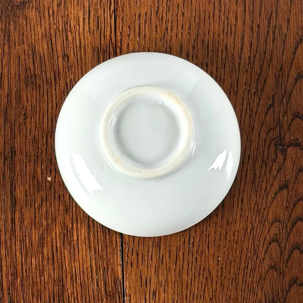 Vintage White Butter Pat with Blue Rim | Small Ironstone Butter Dish